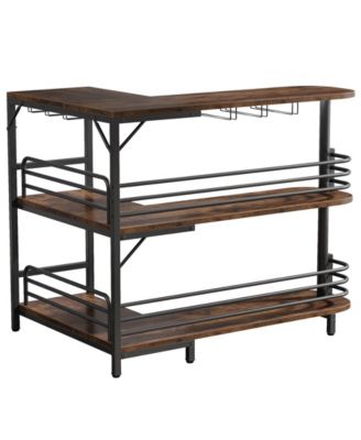3 Tier Liquor Bar Table with Storage Shelves and Wine Glasses Holder,L-Shaped Home Bar Unit
