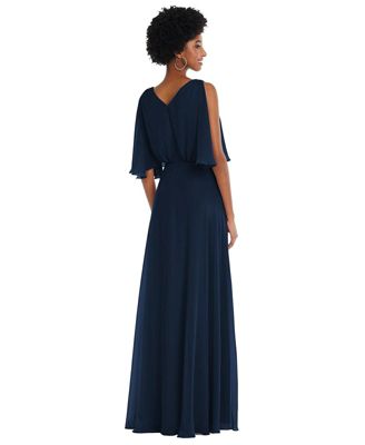 Plus Size V-Neck Split Sleeve Blouson Bodice Maxi Dress