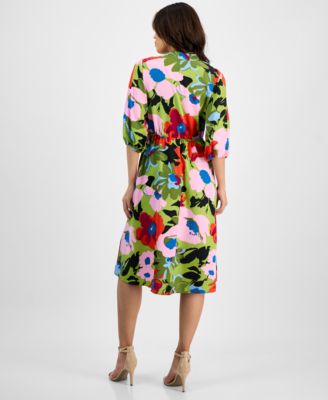 Sandra Darren Women's Floral-Print Split-Neck Midi Dress
