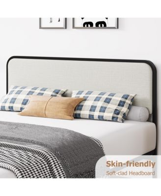 Queen Size Bed Frame with Upholstered Headboard and Footboard, Heavy Duty Platform Metal Bed Frame