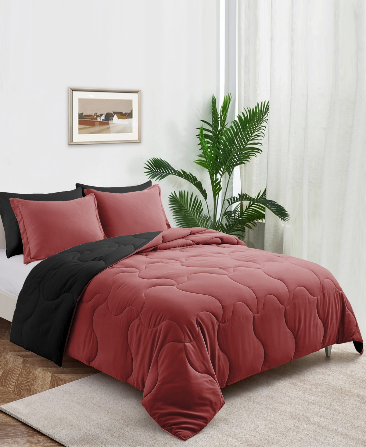 Unikome Lightweight Quilted Reversible Down Alternative Comforter Set, 2 Piece, Twin In Red,black