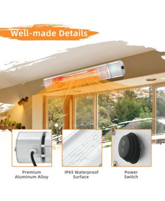 1500W Electric Patio Heater Wall-Mounted Infrared Heater w/Remote Control Silver