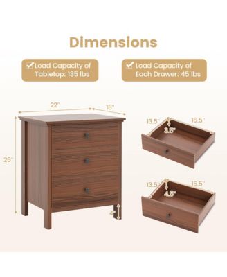 Set of 2 3-Drawer Nightstands Wooden Bedside Table Modern Side End Table
