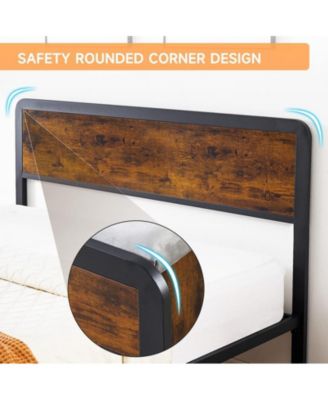 Queen Size Metal Bed Frame with Rounded Corners, Platform Frame with Storage Bench, Double Bed Frame for Bedroom, No Box Spring Required