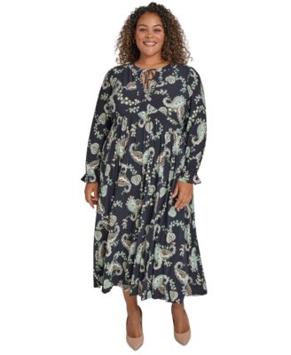 Tommy Hilfiger - Plus Size Tie-Neck Pleated Skirt Midi Dress
