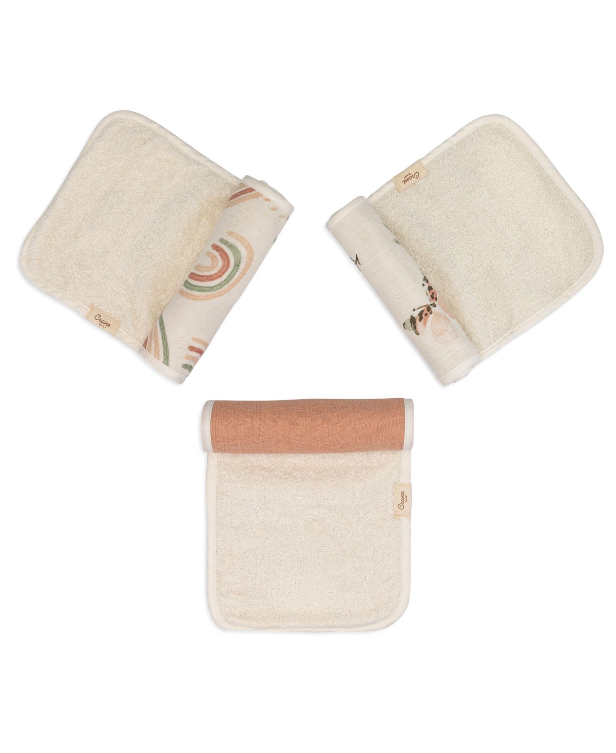 Crane Baby Parker Burp Cloth Rainbow/butterfly 3-piece Set In Beige
