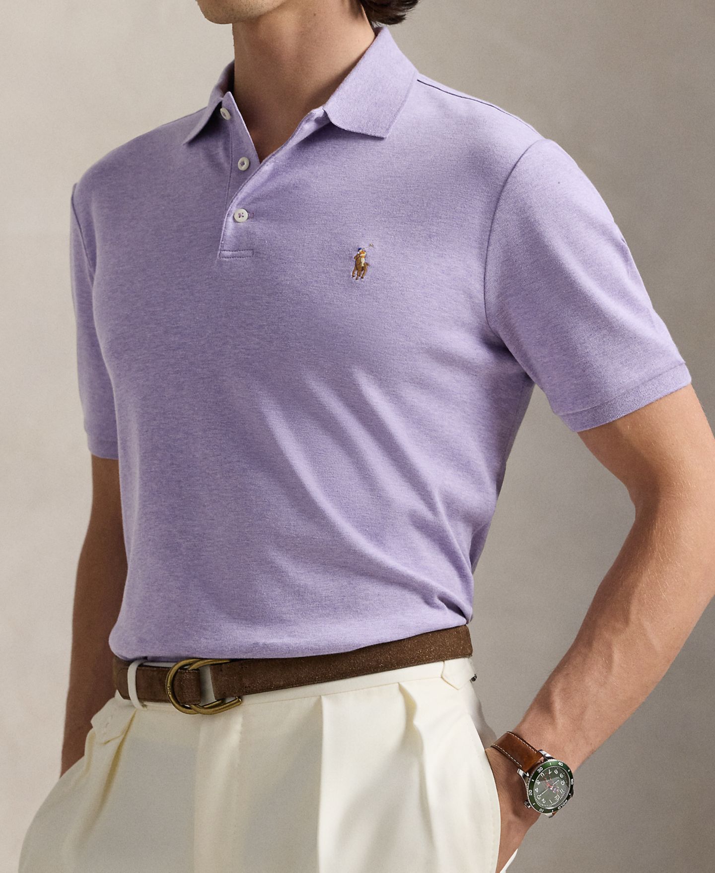 Мужское поло Polo Ralph Lauren Custom Slim Fit Soft Cotton Polo Shirt, цвет: Меланжевый, вариант 1 — фото 3