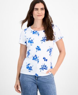 売れ筋商品|||スタイルアンドコー カットソー トップス レディース Women's Printed Scoop-Neck Short-Sleeve Top, Exclusively at Macy's Blue Combo Style & Co Women's Printed Scoop-Neck Short-Sleeve Top