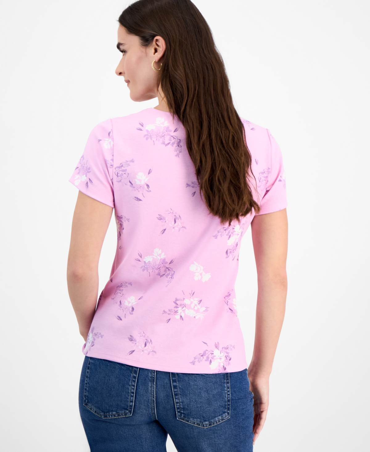 Style & Co Women's Printed Scoop-neck Short-sleeve T-shirt, Exclusively At Macy's In Pink Floral