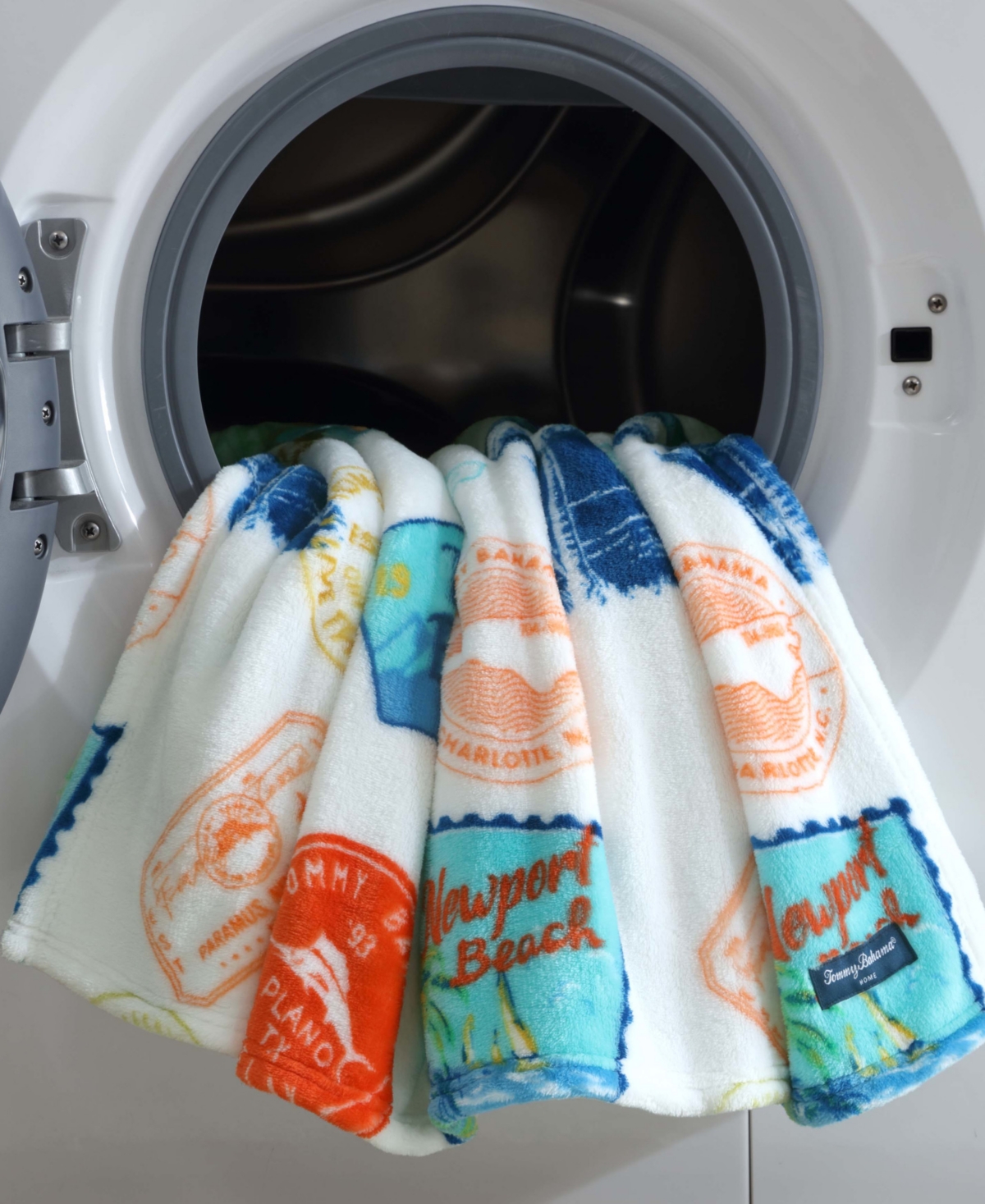 Tommy Bahama Home Ultra Soft Plush Fleece Throw, 70" X 50" In White,aqua Blue