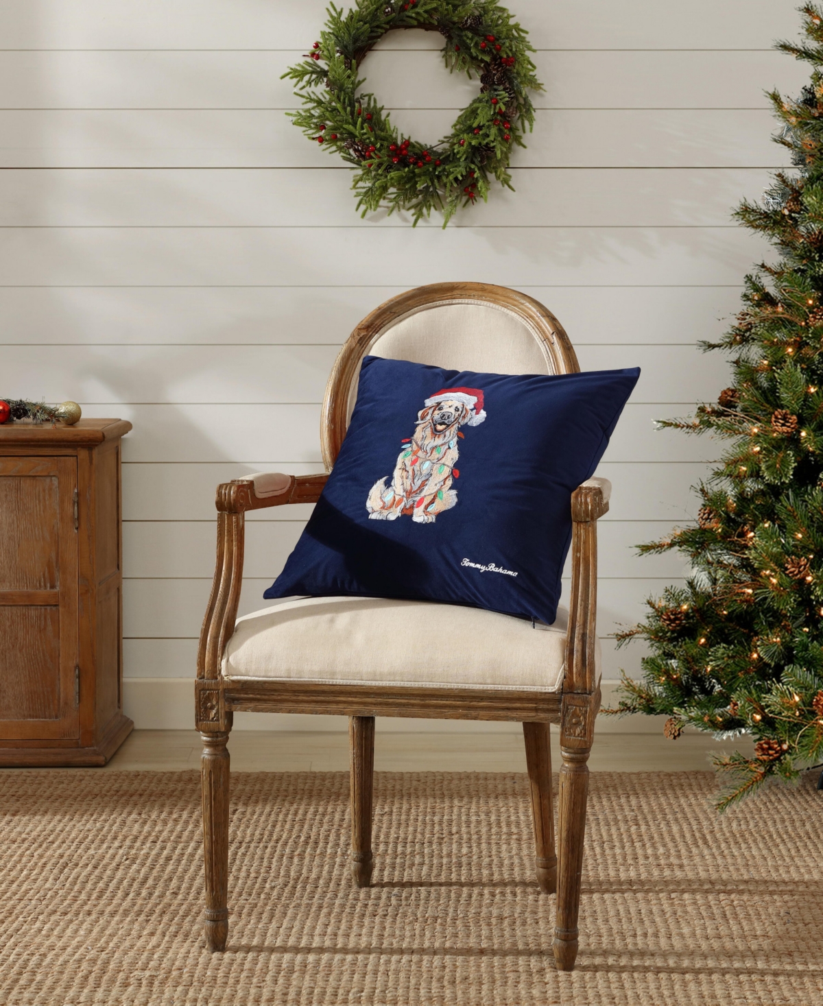 Tommy Bahama Home Holiday Retriever Felt Decorative Pillow, 20" X 20" In Navy