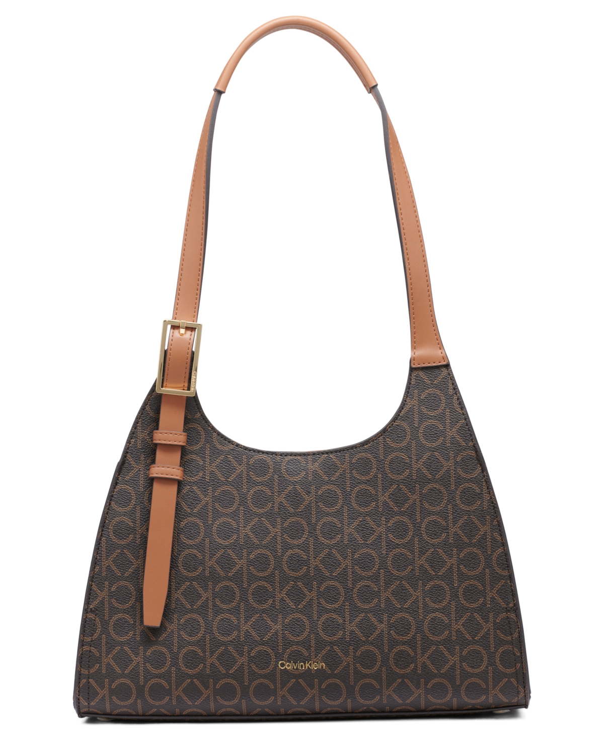 Calvin Klein Quill Signature Medium Shoulder Bag In Brown Khaki,caramel