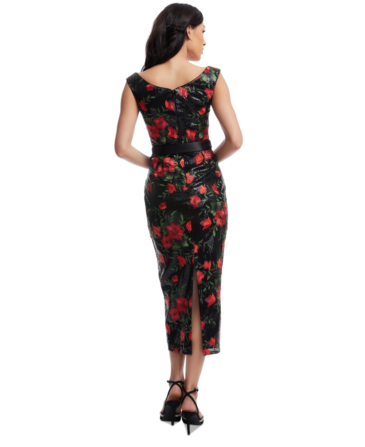 Dress The Population Women's Dottie Midi Dress In Rouge Multi