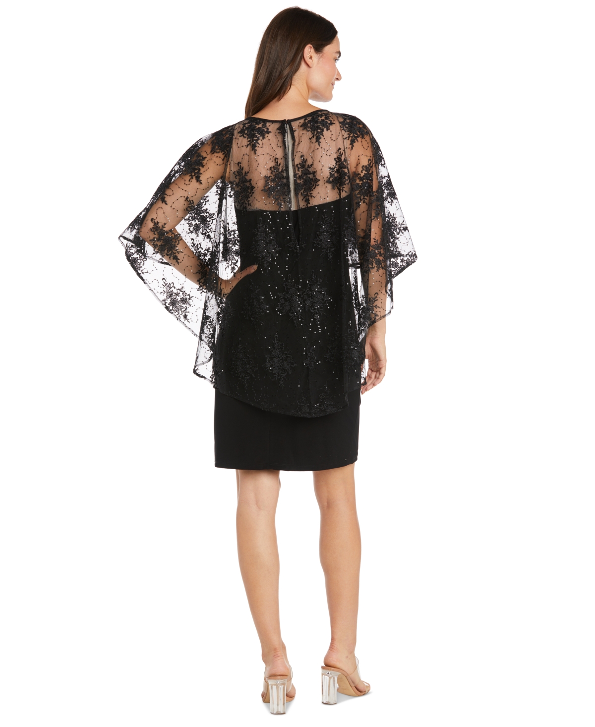 R & M Richards Women's Sequin-Mesh Cape-Overlay Dress -Taupe
