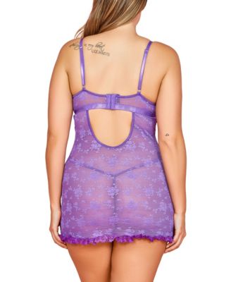 Plus Size Floral Mesh Lingerie Set 