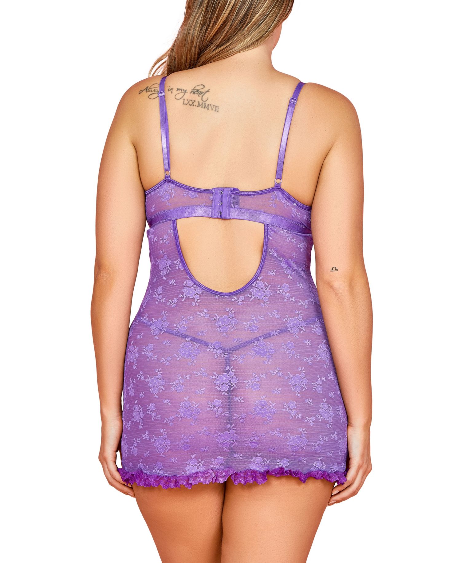 Plus Size Floral Mesh Lingerie Set