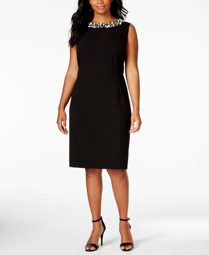 Calvin Klein Plus Size Beaded-Trim Sheath Dress & Reviews - Dresses - Plus  Sizes - Macy's