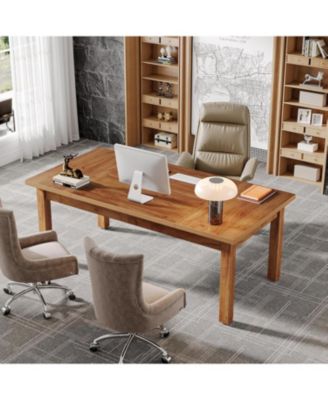 70 Inch Large Computer Desk, Farmhouse Office Desk Writing Study Desk with Solid Wood Leg's, Executive Desk with Thickened Frame and Board