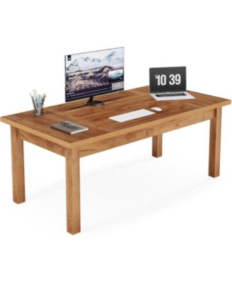 70 Inch Large Computer Desk, Farmhouse Office Desk Writing Study Desk with Solid Wood Leg's, Executive Desk with Thickened Frame and Board