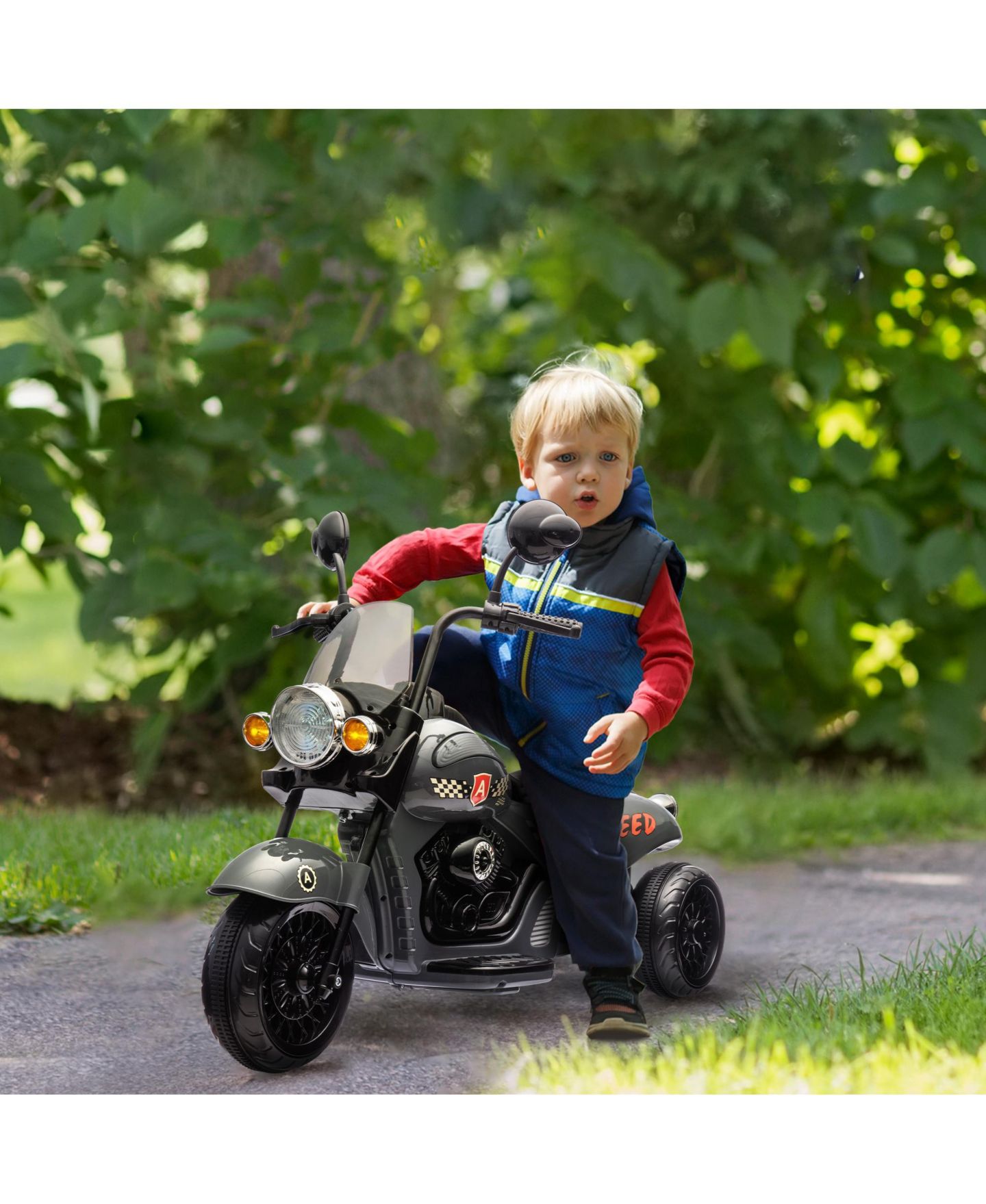 Детская игрушка Qaba 6V Three-Wheel Electric Motorcycle Ride-On with Headlights and Music, 55 lbs Capacity, Ages 3+, цвет: Серый — фото 2