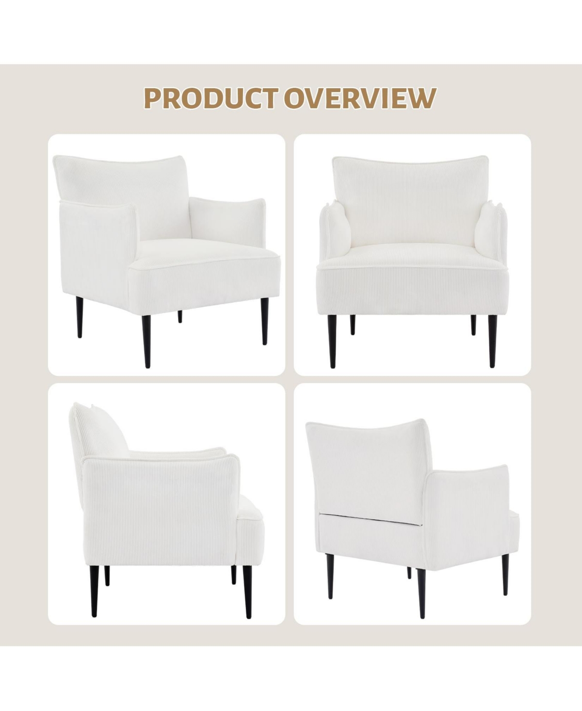 gaomon Modern Accent Chair, Corduroy Chair for Living Room, Comfortable Armchair for Bedroom, Reading, Waiting Rooms, and Office Study