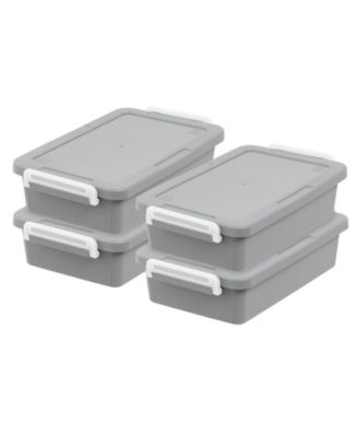 USA 2.7 Qt. Plastic Storage Bins with Lids, Secure Latch, Gray 4Pk