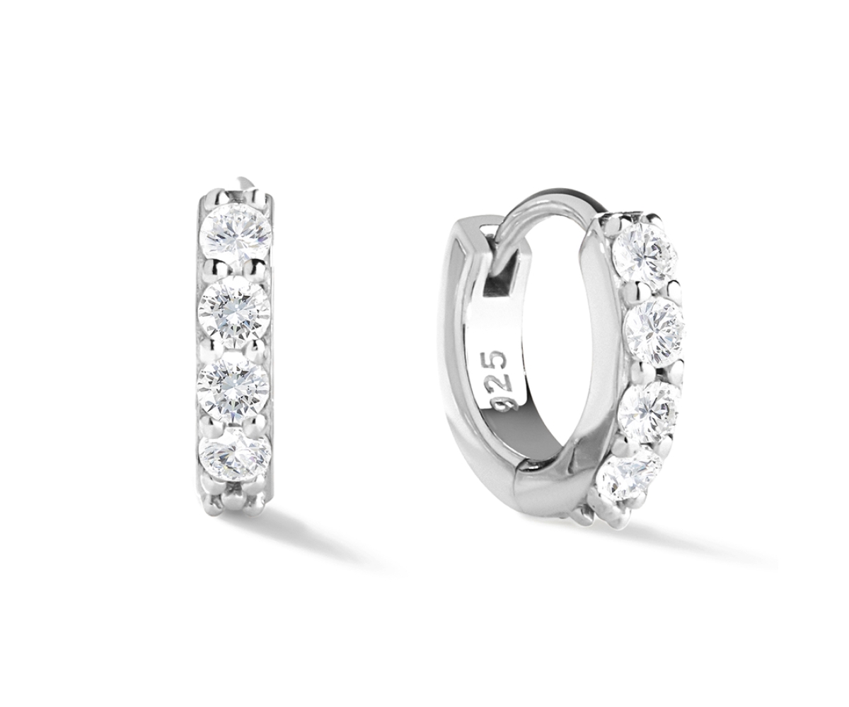 - Huggie Hoop Earrings - Suzanne Silver - Silver, silver