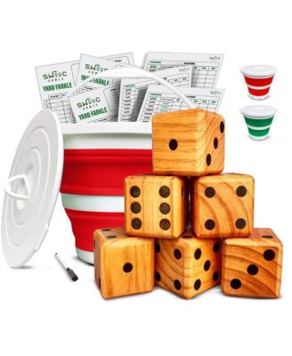Yardzee, Farkle & 20+ Games - Classic Red Shaker Edition (All Weather) with Red Collapsible Bucket, Lid & Score Cards