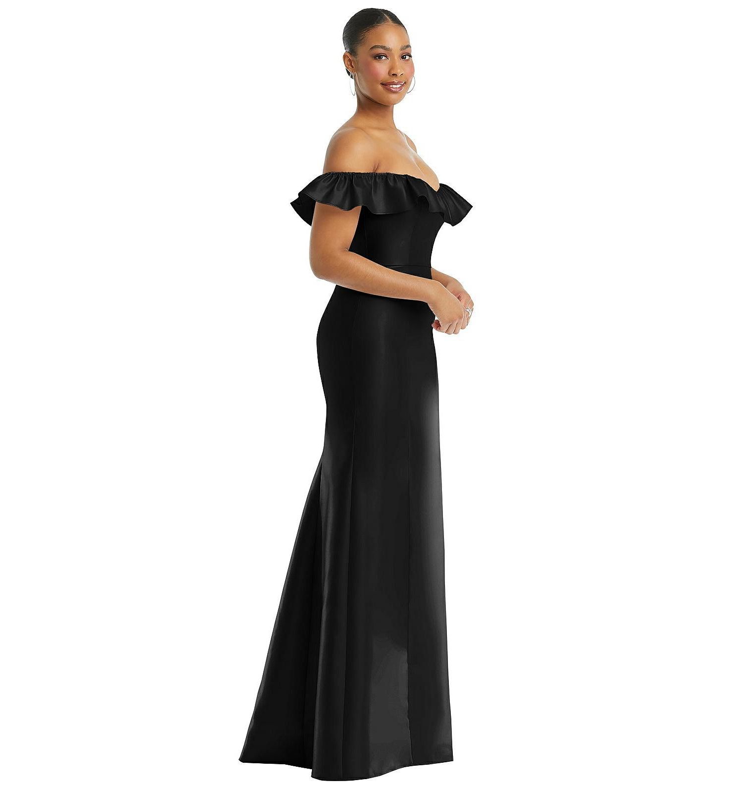 Women's Off-the-Shoulder Ruffle Neck Satin Trumpet Gown