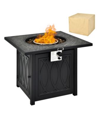 32 Inch Propane Fire Pit Table Square Tabletop with Lava Rocks Cover 50000 BTU
