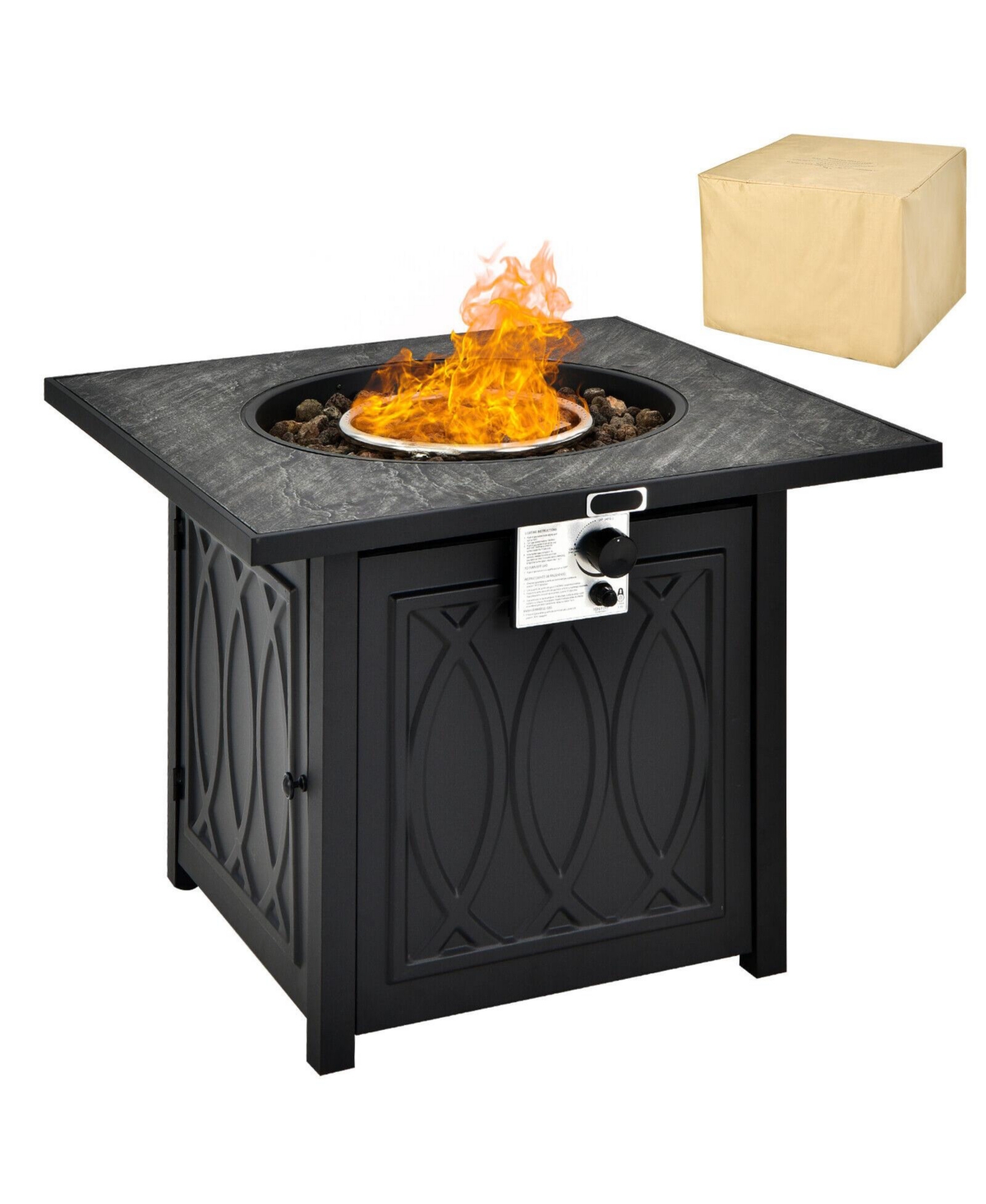 Givimo Propane Fire Pit Table Square Tabletop with Lava Rocks Cover 50000 Btu