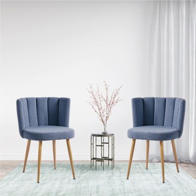Modern haze blue dining chair(set of 2 ) with iron tube wood color legs, shorthair cushions and comfortable backrest, suitable for dining room, living room, cafe, simple structure.