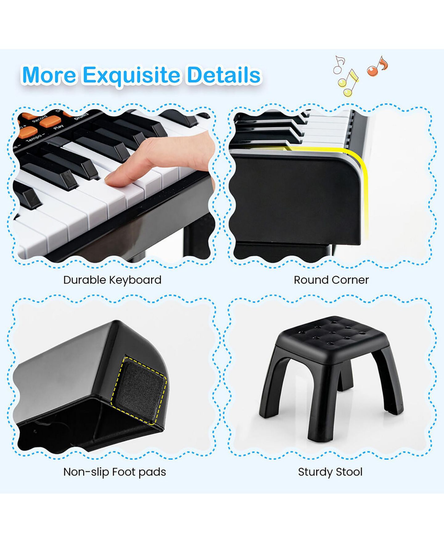 Детская игрушка Gymax 37-Key Music Piano Keyboard With Microphone Kids' Music Keyboard, Ages 3+, цвет: Белый, вариант 1 — фото 5