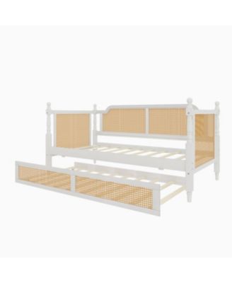 Antique White Rattan Twin Daybed with Trundle