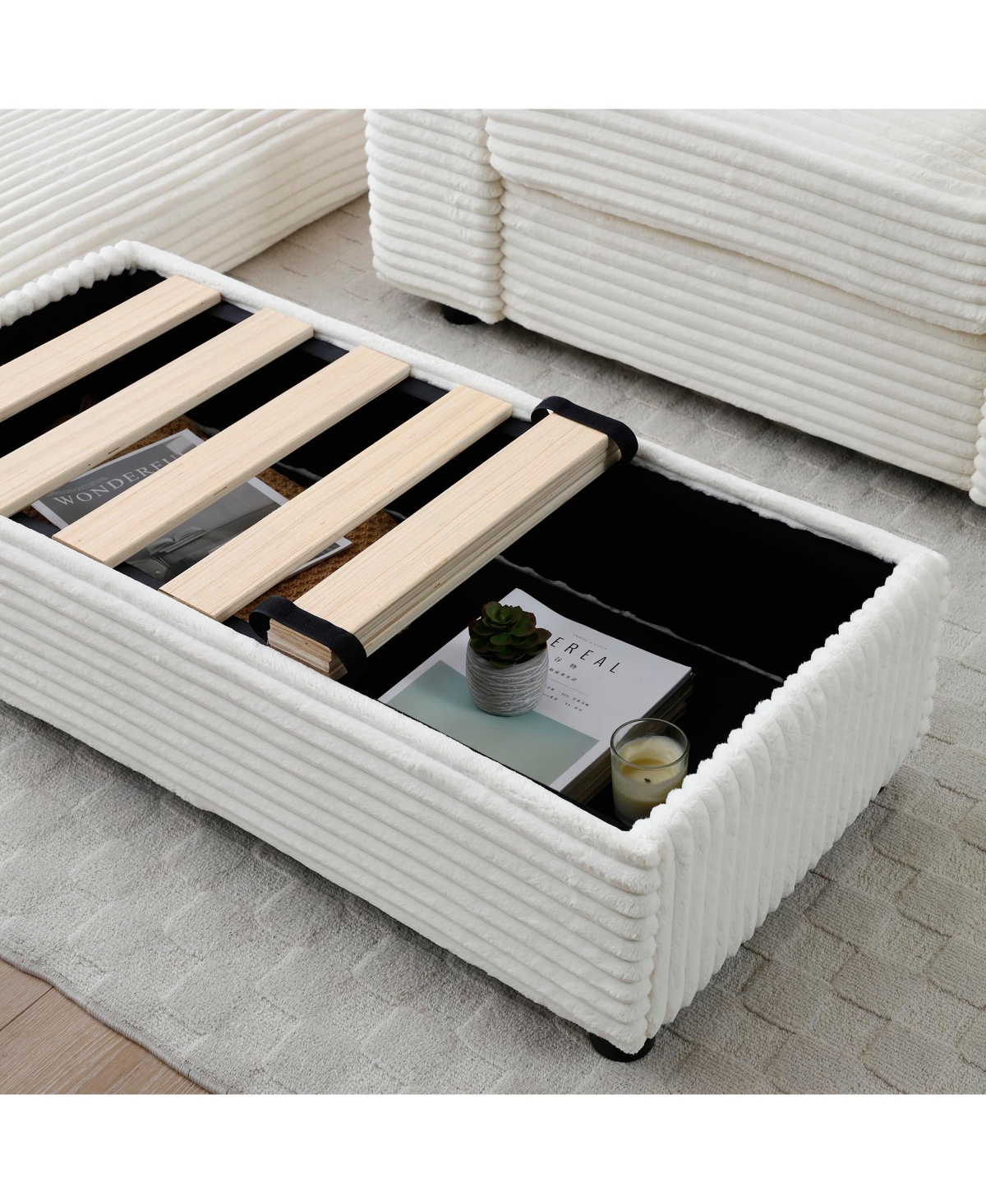 Streamdale Furniture Loveseat with Ottomans,Corduroy Fabric Modular Sectional Sofa,Comfy Deep Plush Couch with Ottomans and Two Pillows,for Small Spac