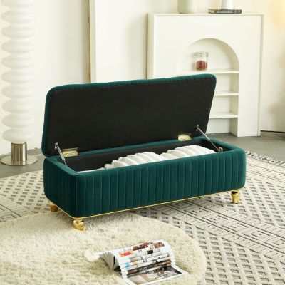 Streamdale 47'' Velvet Storage Ottoman, Gold Accents