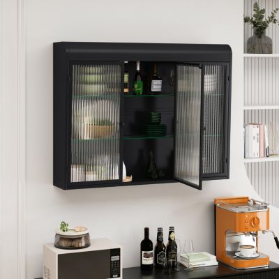 Arched Glass Wall Cabinets (Set of 3, Black)