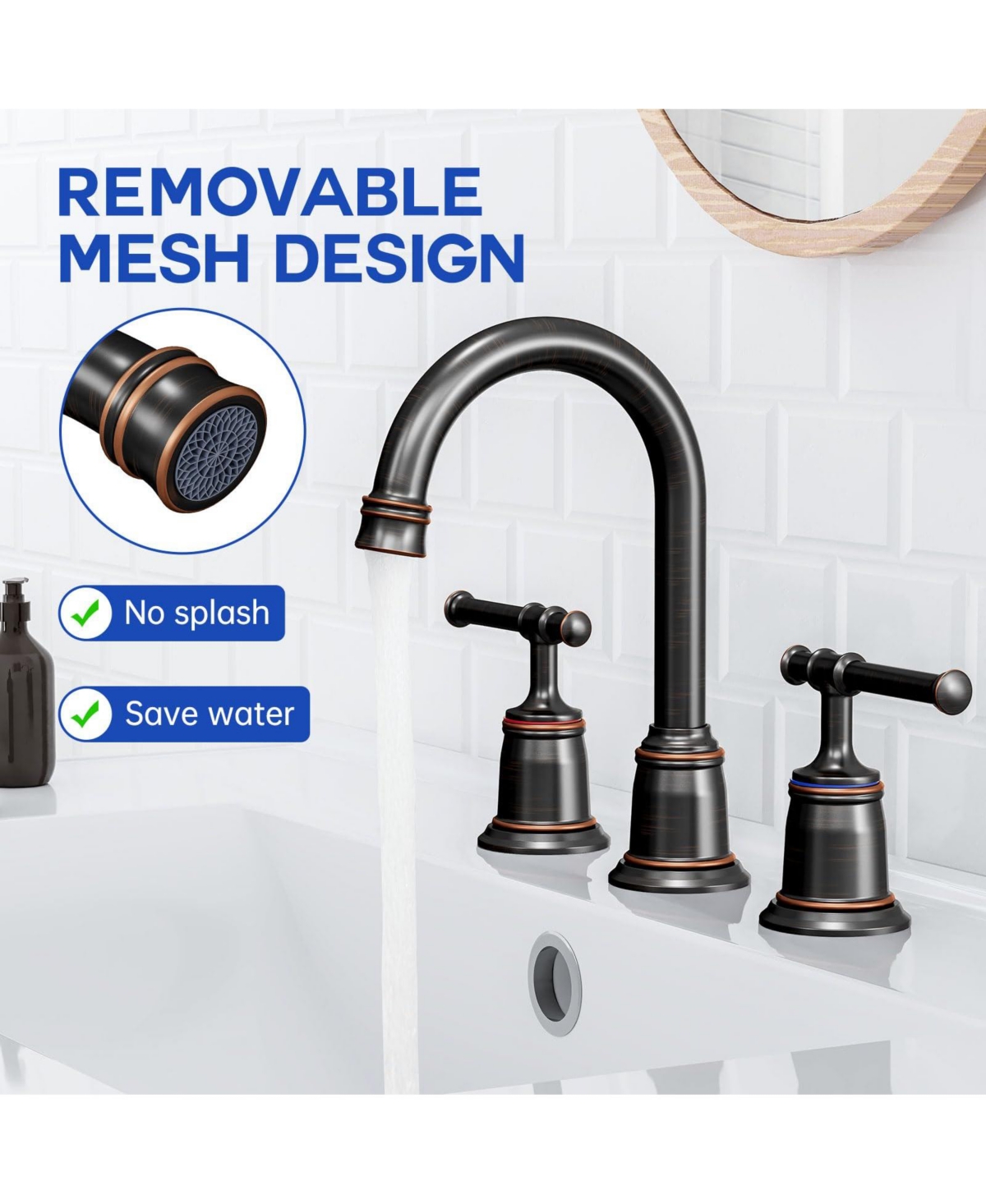 gaomon Classical 8 inch Bathroom Faucet, Bathroom faucets for Sink 3 Holes, Widespread Brushed Nickel Bathroom Faucet