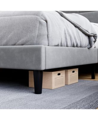 Bed Frame, Full Bed Frame Upholstered Platform with Square Velvet Headboard, Wooden Slats Support