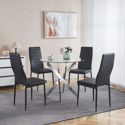 Streamdale Modern Glass Dining Table with Metal Cross Legs