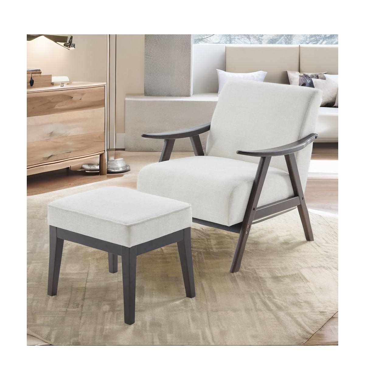 Streamdale Furniture Accent Chair with Ottoman, Upholstered Mid Century Chair and Footrest, Solid Wood Arm Chair, Living Room Chairs and Ottoman Set