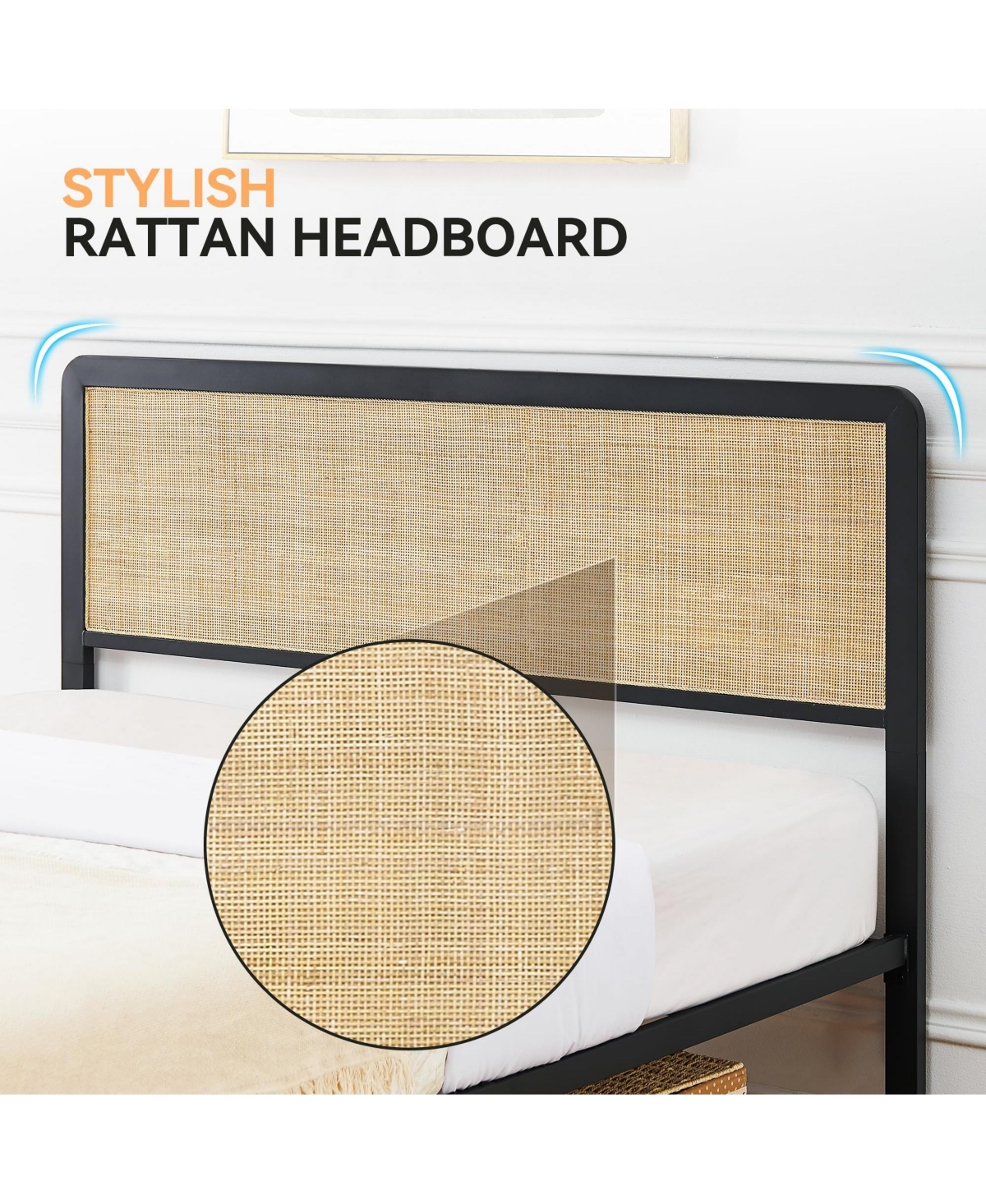 gaomon Size Metal Bed Frame, Size Bed Frame with Rattan Headboard and Footboard