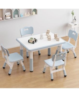Kids Table and Chair Set, Height Adjustable Toddler Table and 4 Chairs Set for Ages 2-10, Graffiti Desktop, Non-Slip Legs, Arts & Crafts Table, Children Activity Table for Daycare Classroom Home