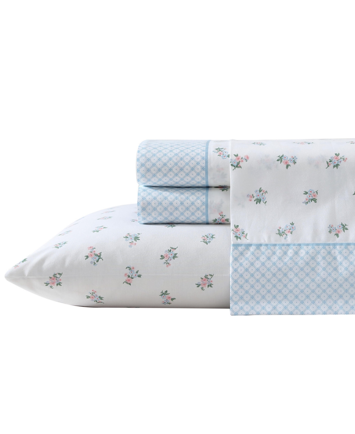 Laura Ashley 200-thread Count Cotton Percale 3 -pc. Sheet Set, Twin In Harperette Printed Hem