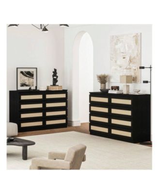 8 Drawer Double Dresser For Bedroom, Rattan Chest Of Dressers, Modern Wooden Dresser Chest