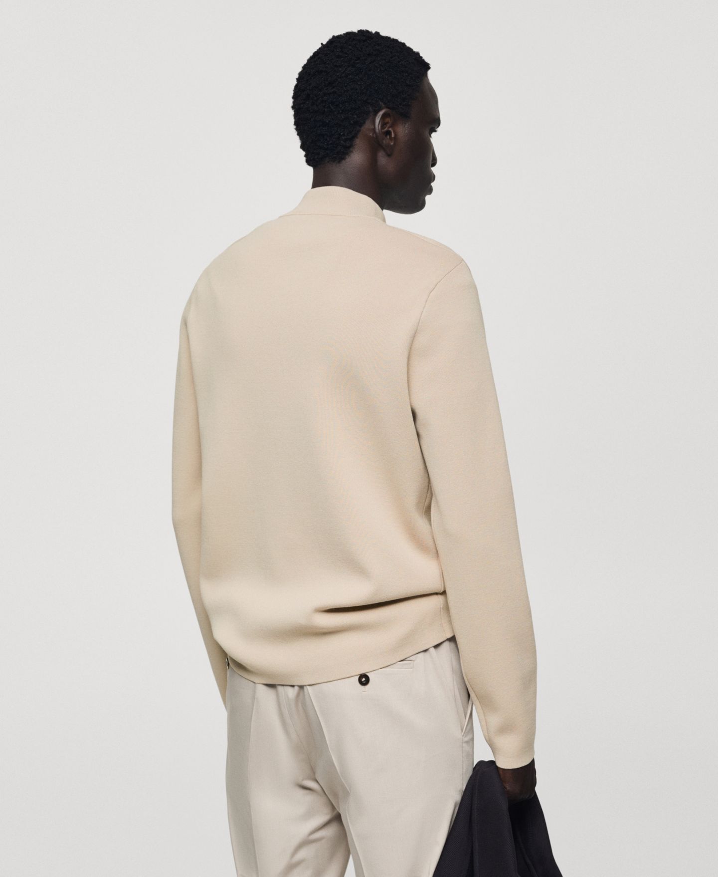 Мужской свитер MANGO Zipped High Collar, цвет: Бежевый — фото 5