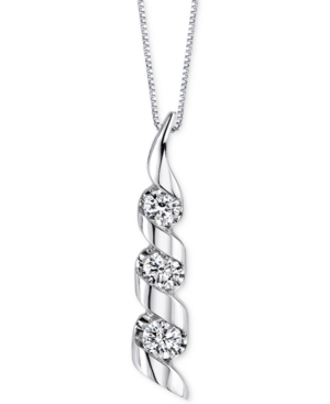 image of Sirena Diamond Swirled Pendant Necklace (1/8 ct. t.w.) in 14k White Gold