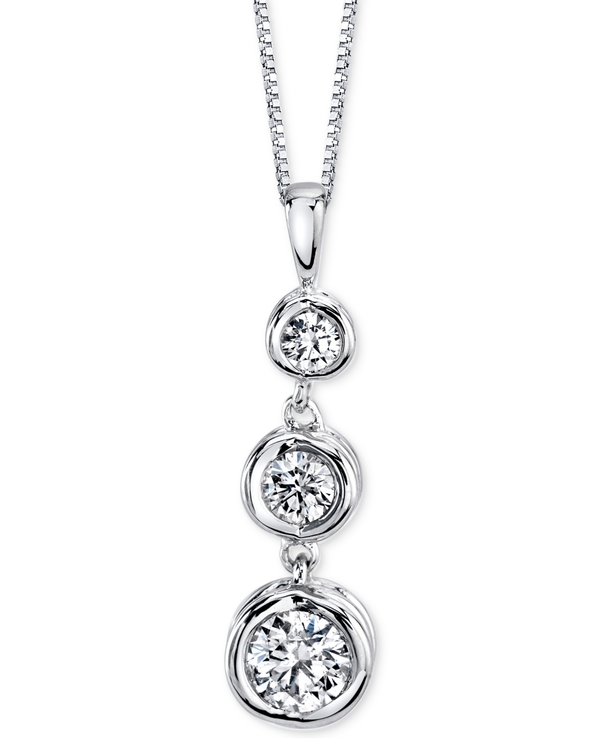 Energy Diamond Three-Stone Pendant Necklace (1/3 ct. t.w.) in 14k Yellow Gold or White Gold - White Gold