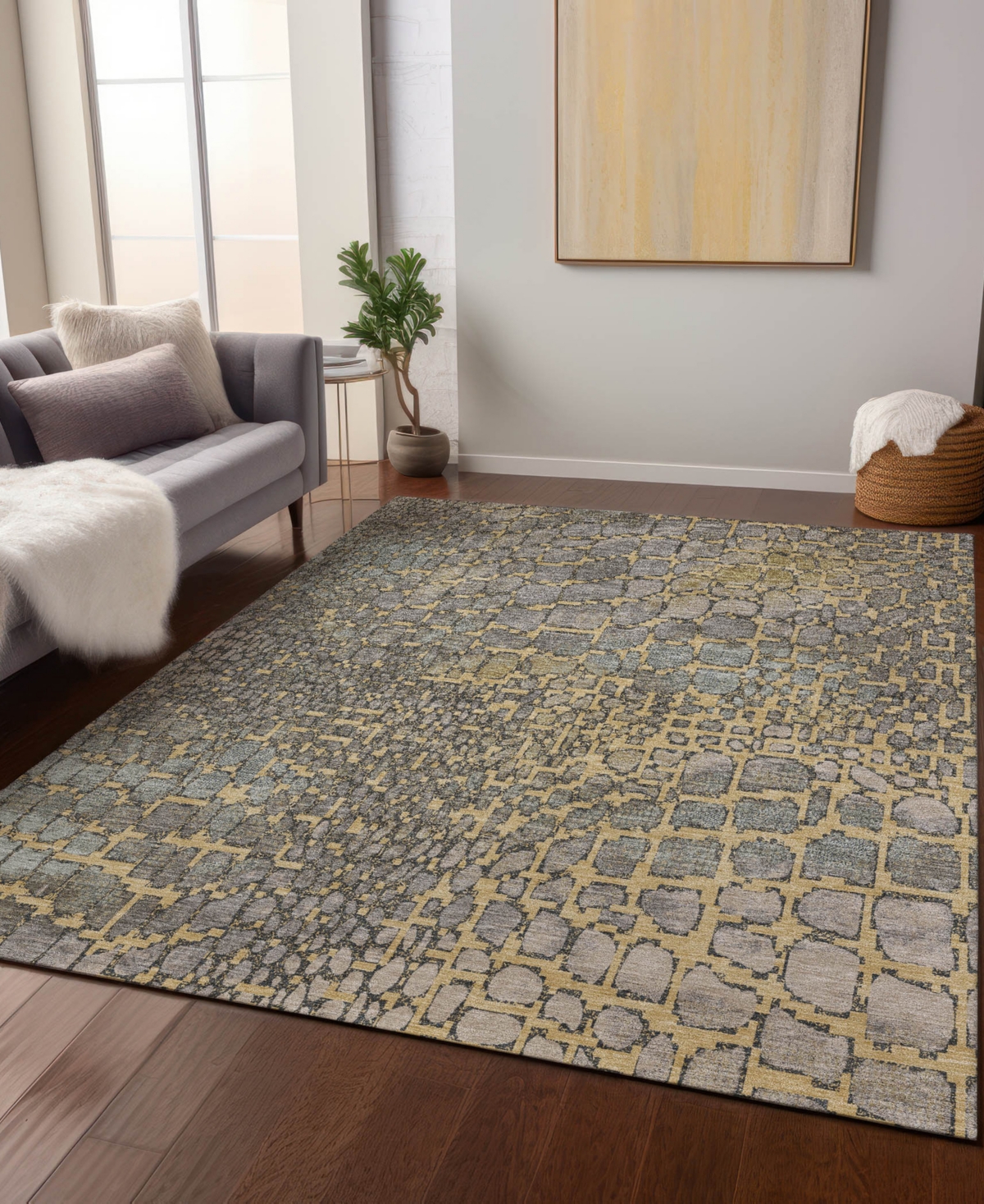 Addison Chantille Machine Washable Acn988 5'x7'6" Area Rug In Gold