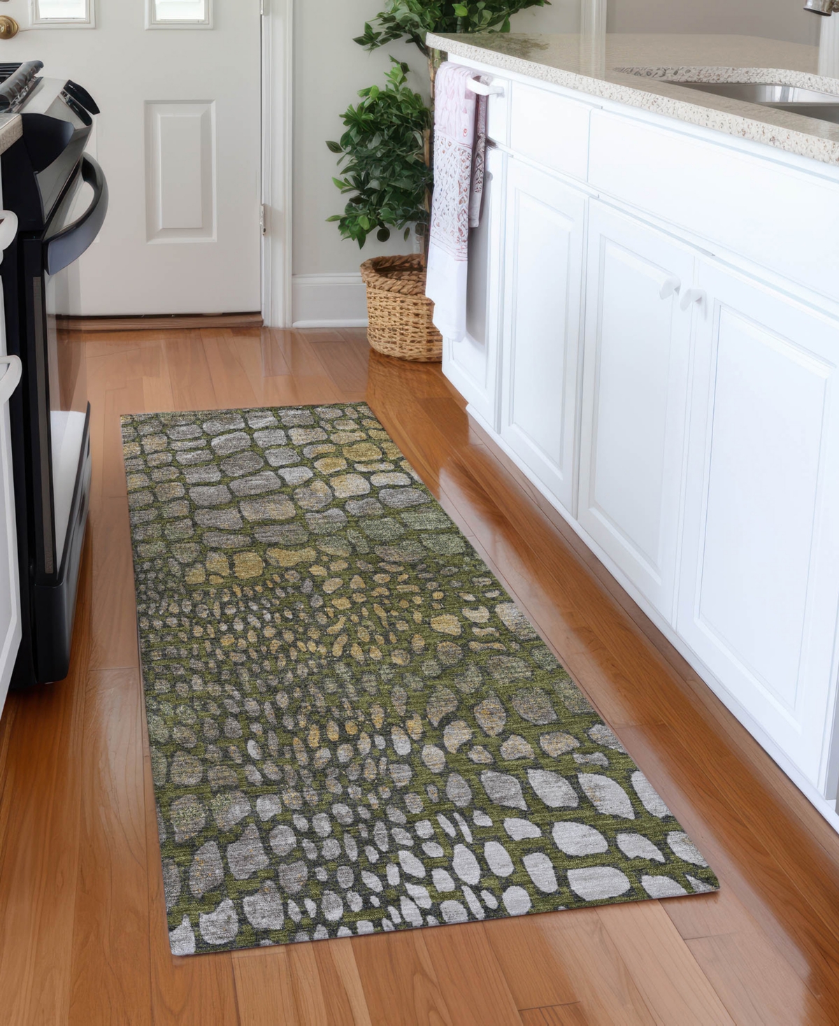 Addison Chantille Machine Washable Acn988 2'3"x7'6" Runner Area Rug In Olive